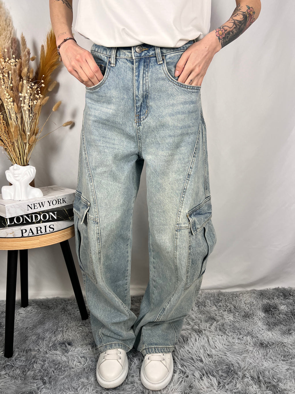 Jeans cargo midi