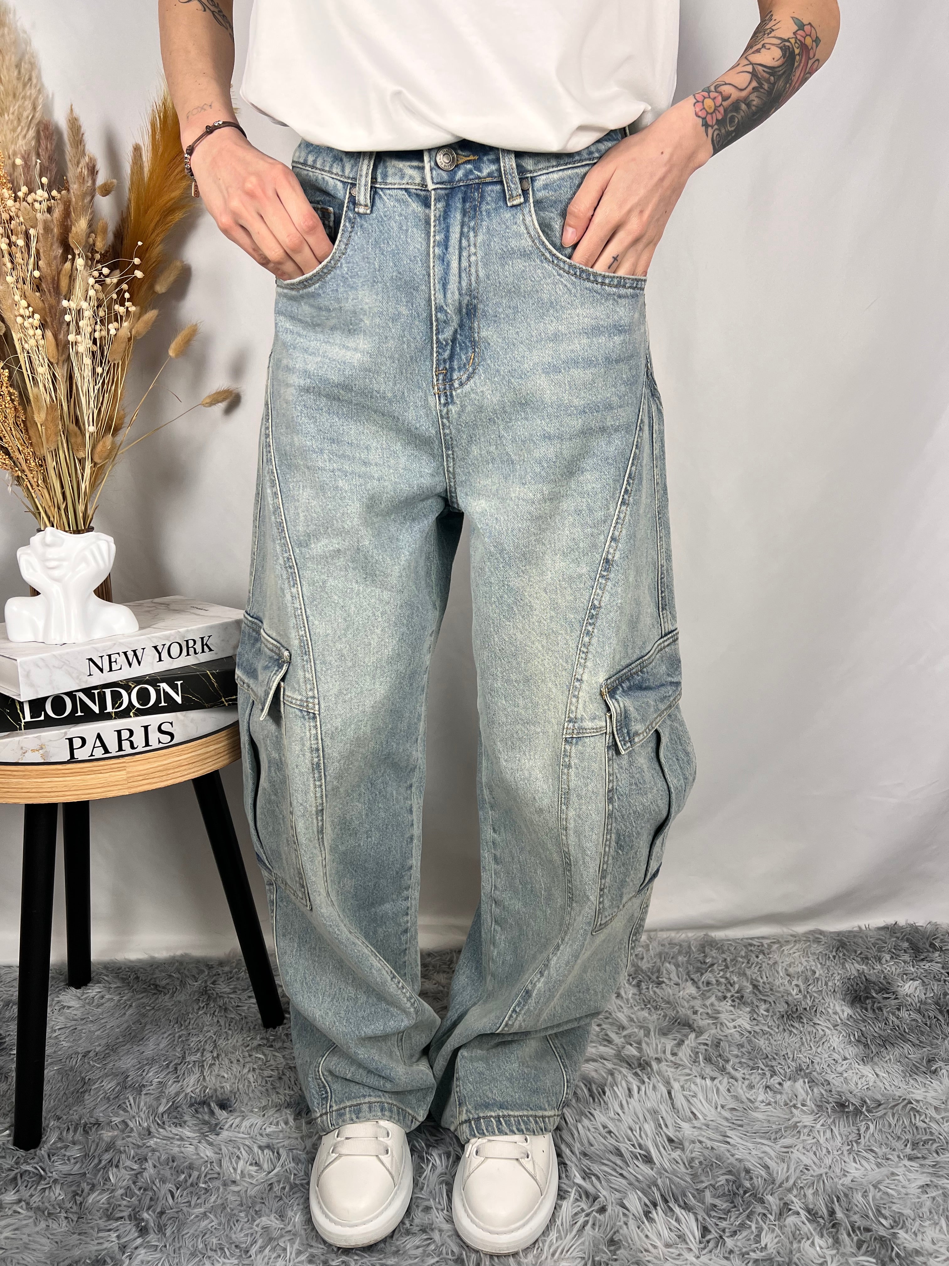 Jeans cargo midi