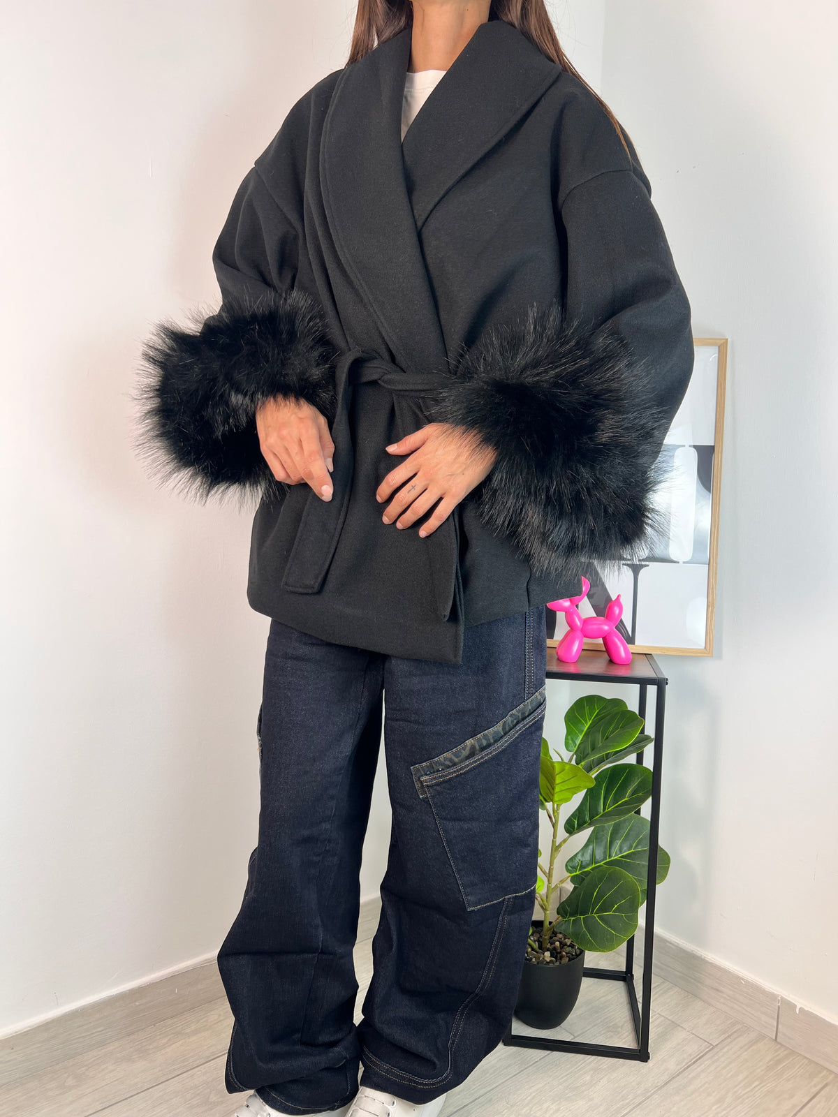 Cappotto Nero Peloso