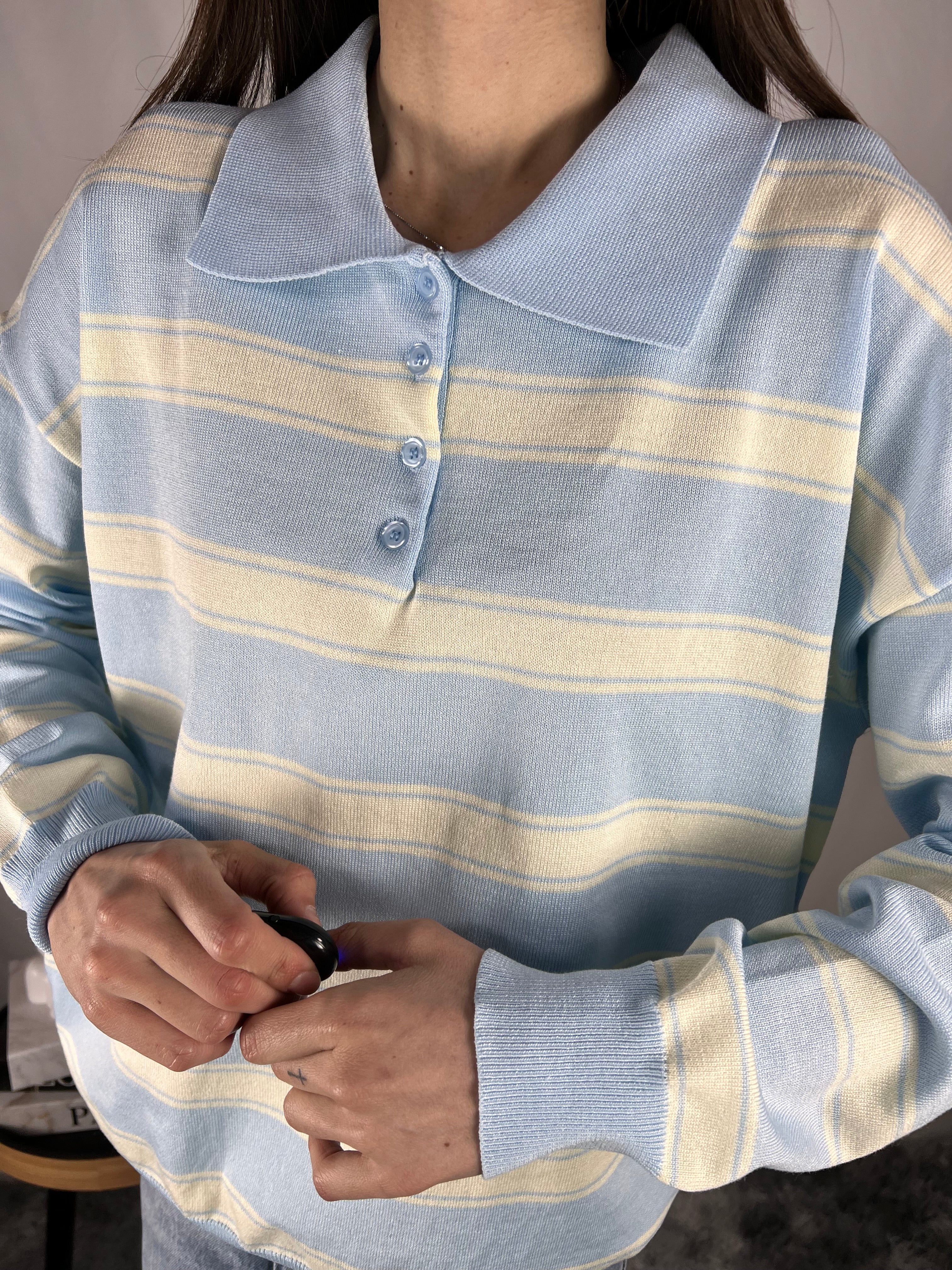 Polo avorio e azzurro viscosa