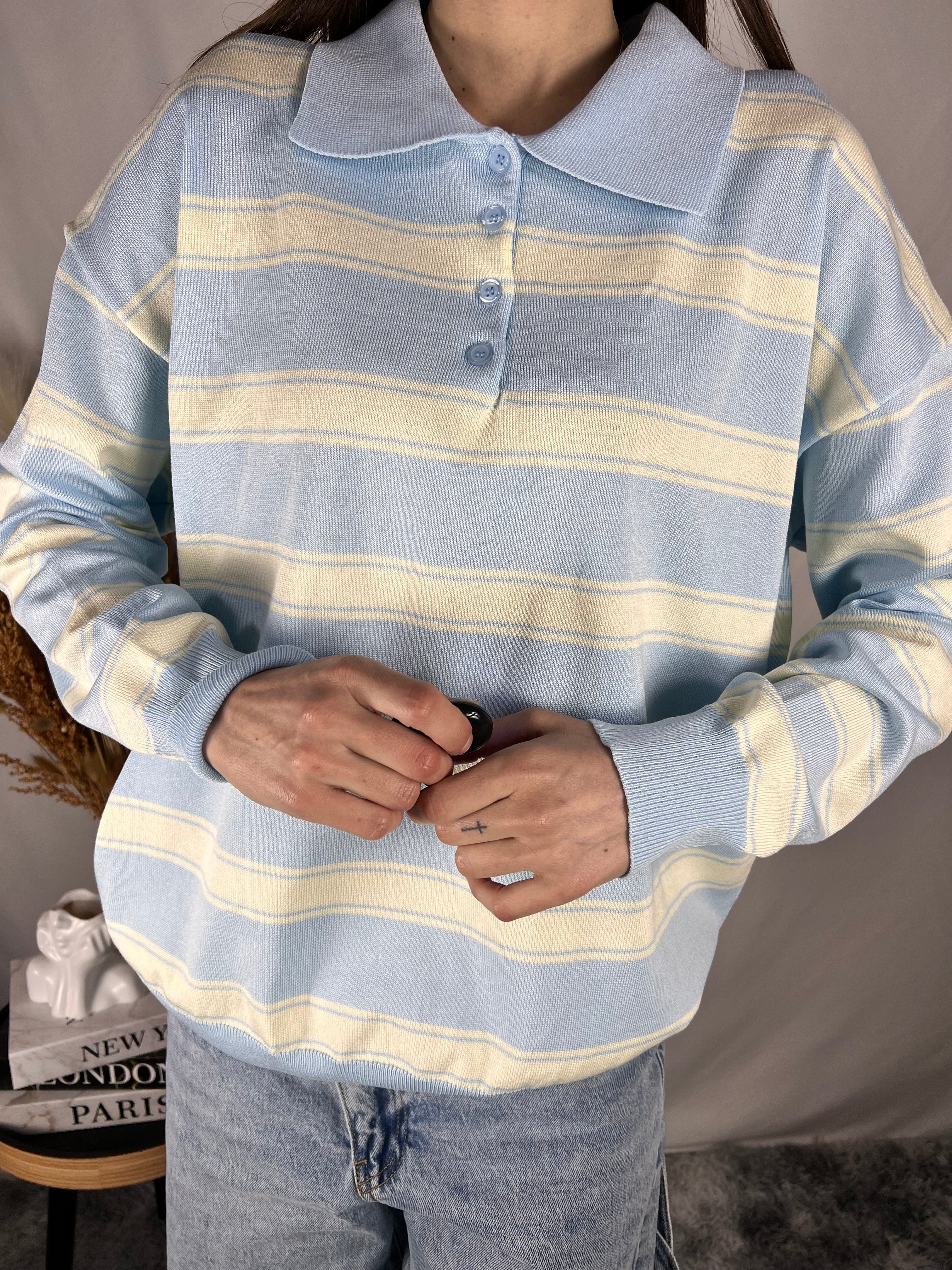 Polo avorio e azzurro viscosa