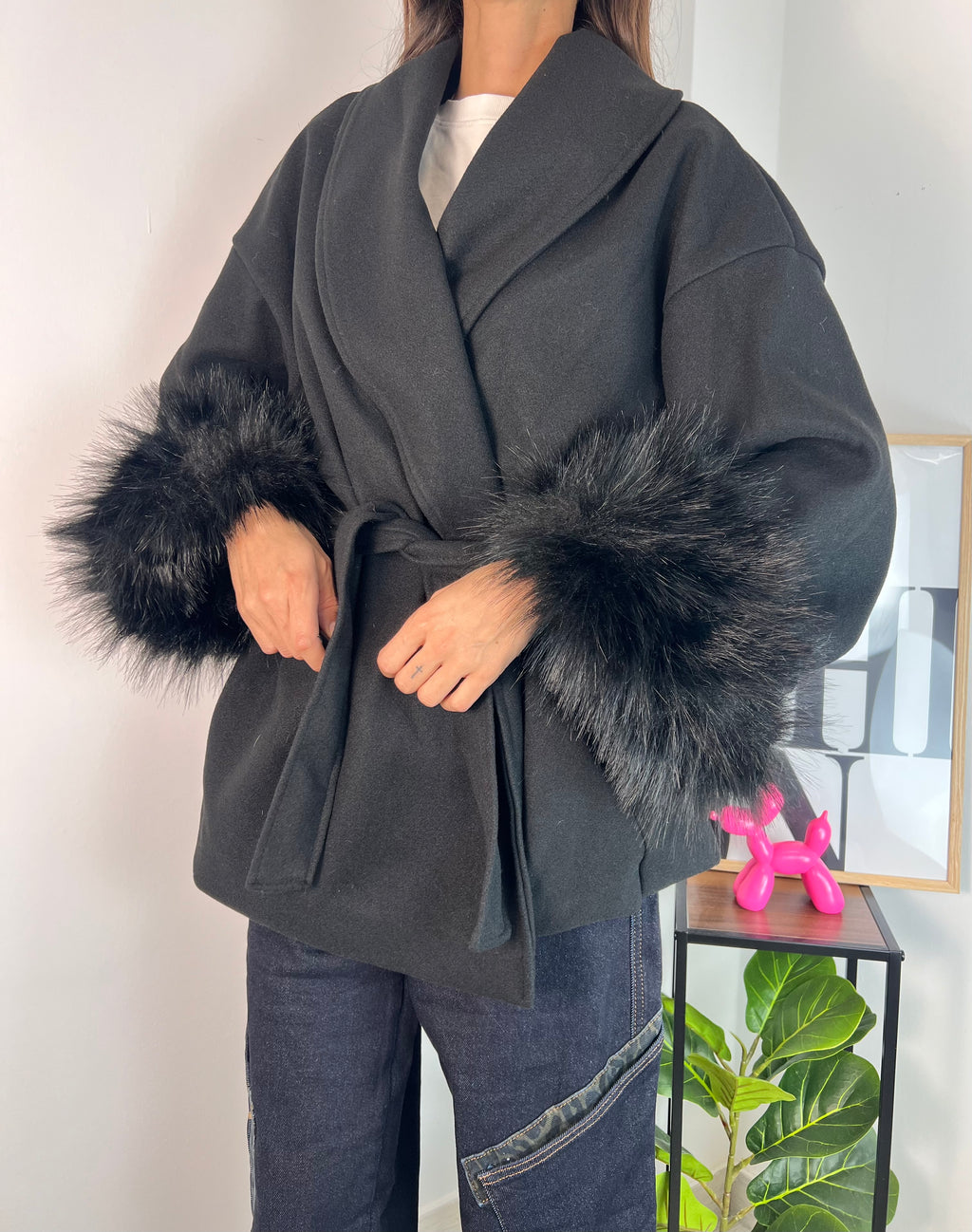 Cappotto Nero Peloso