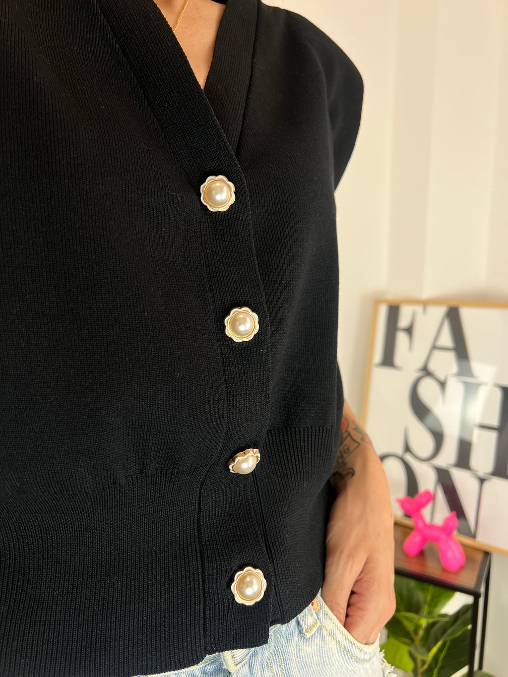 T-shirt Black Bottone Diamante