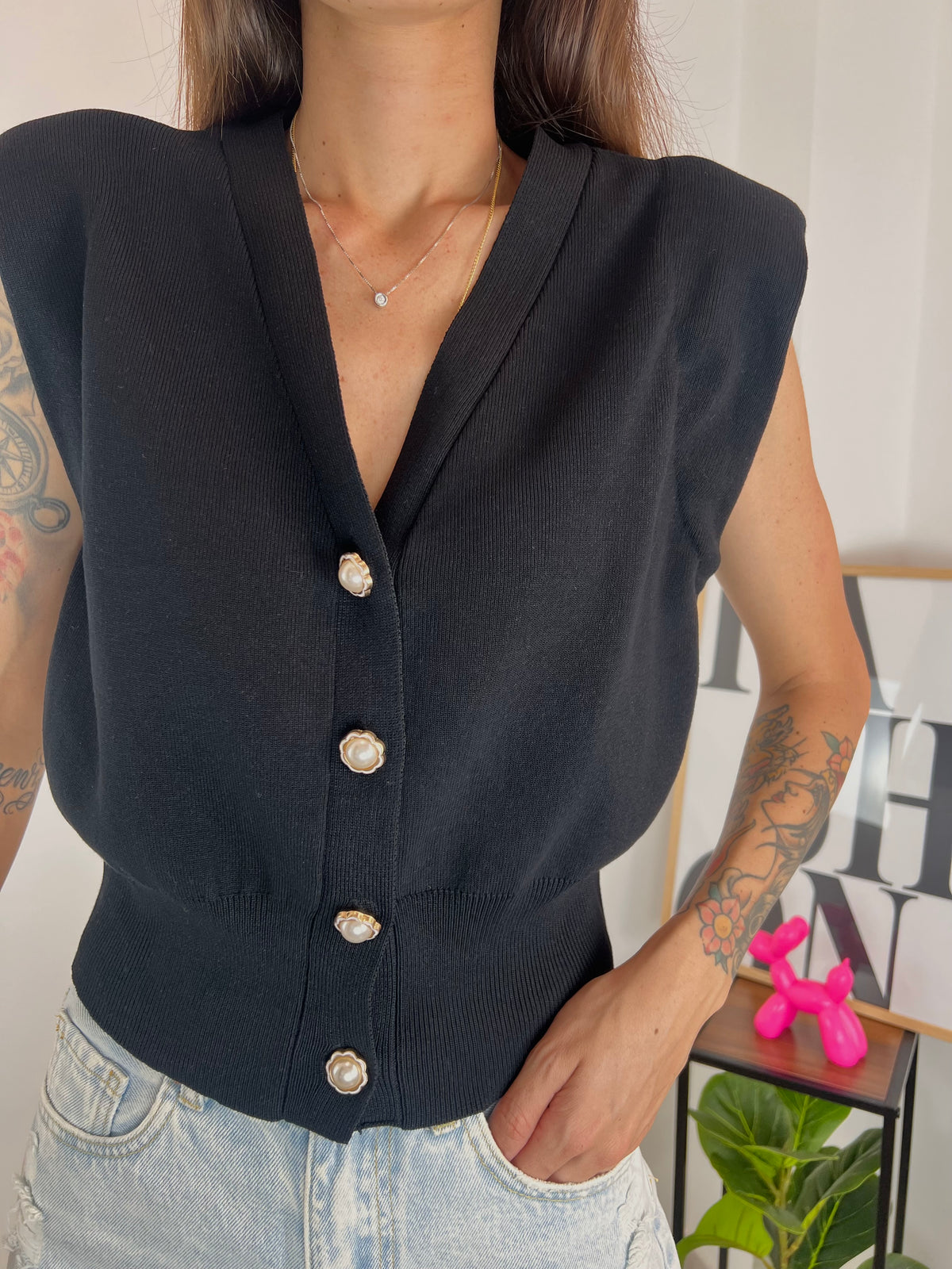 T-shirt Black Bottone Diamante