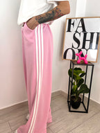 Pantalone rosa fasce bianche
