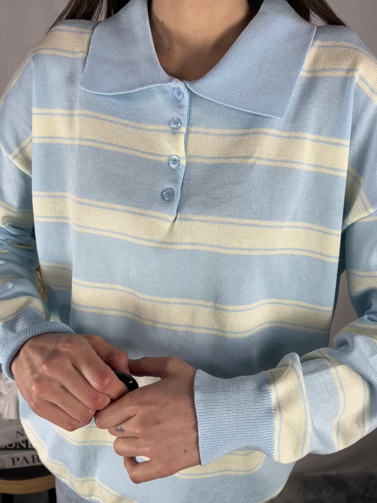 Polo avorio e azzurro viscosa