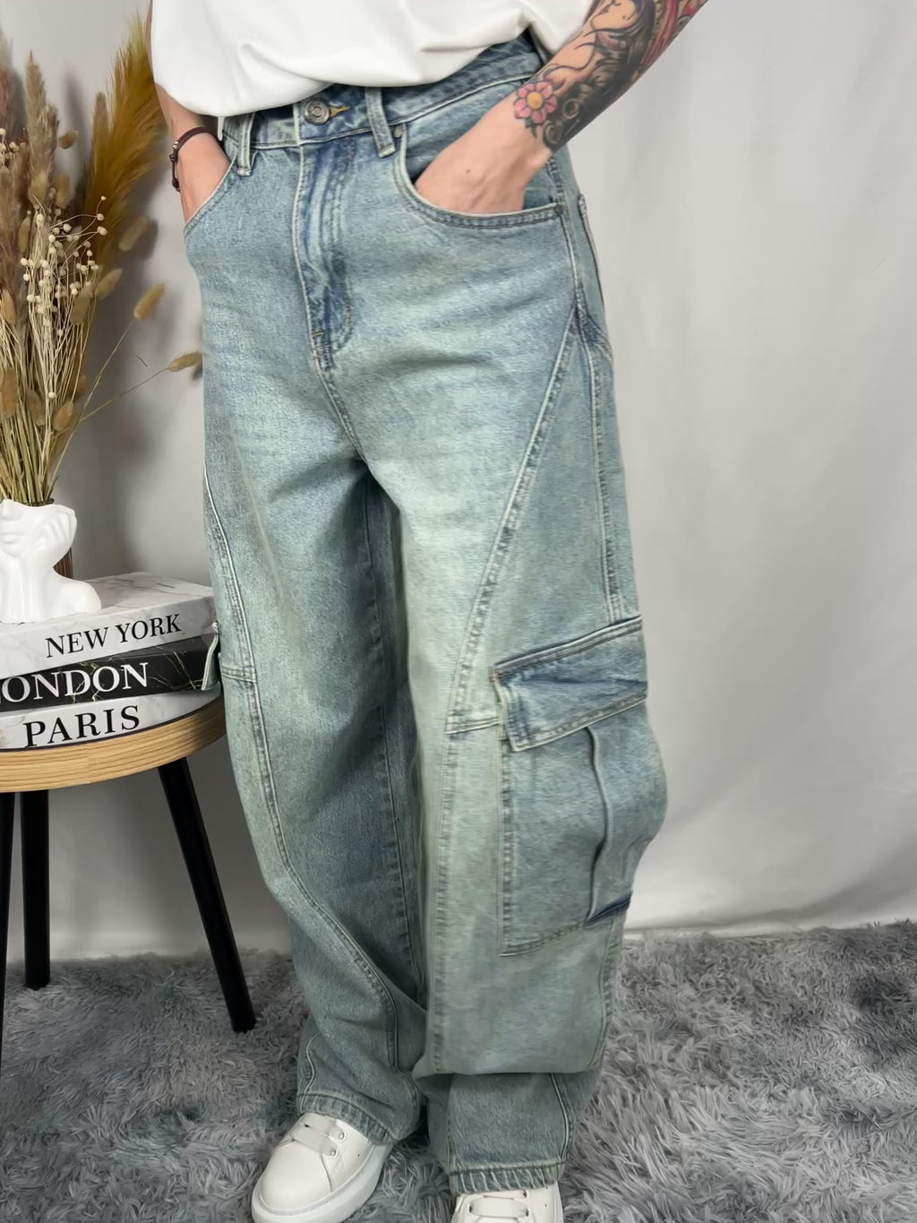 Jeans cargo midi