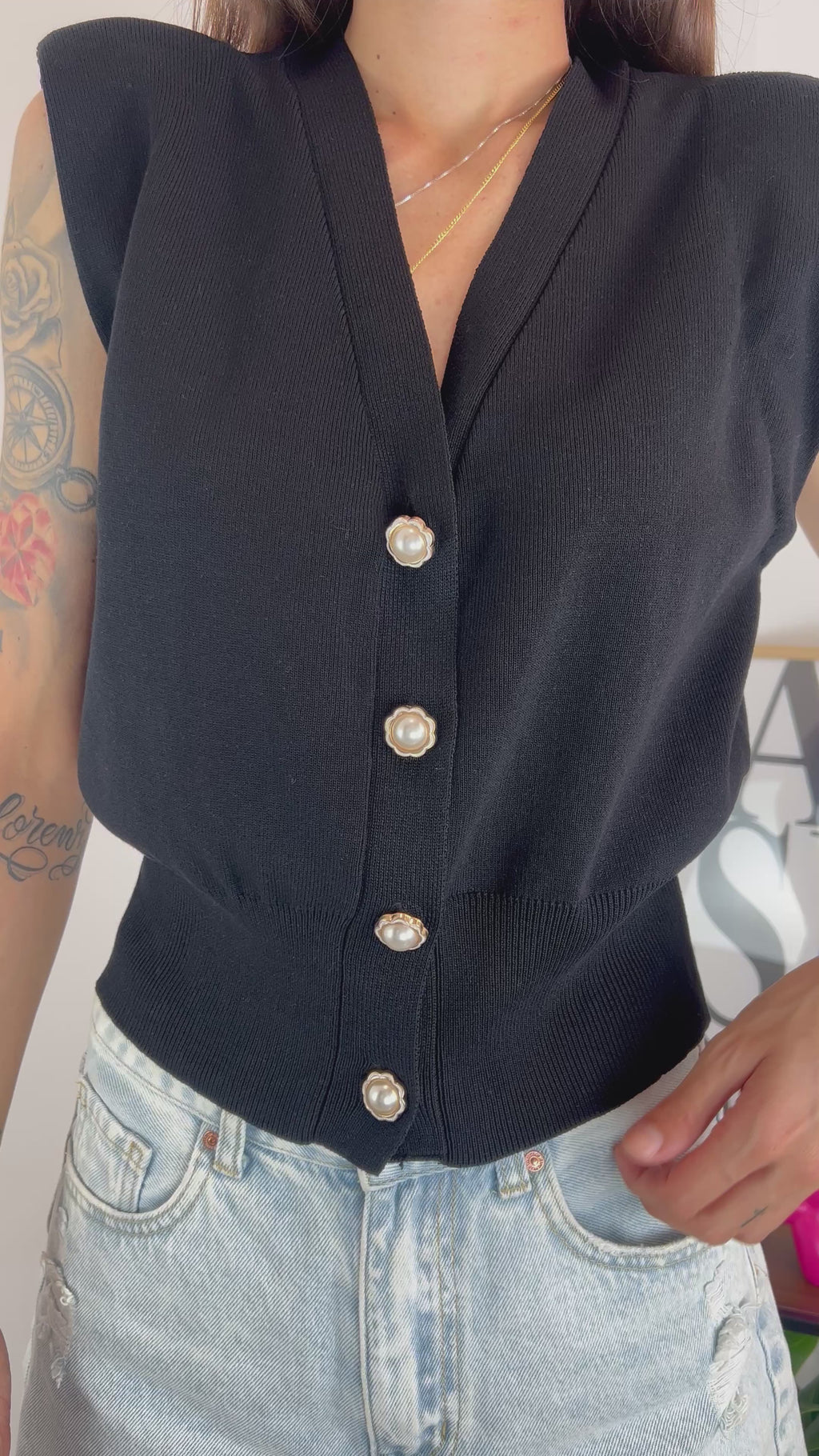 T-shirt Black Bottone Diamante